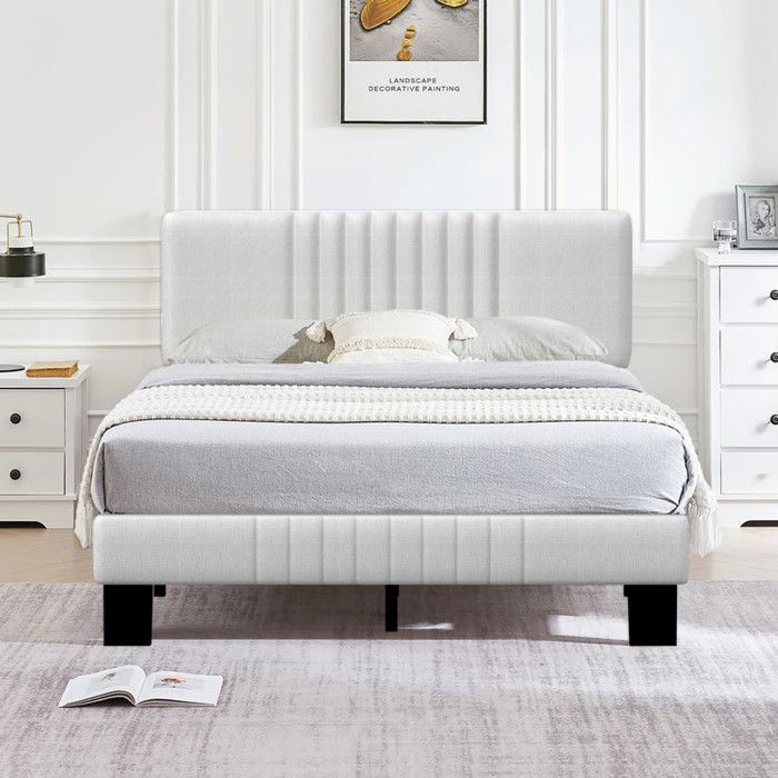 Lit Double, Cadre de Lit, Convient pour Un Matelas de 140 x 190 cm, Tête de Lit Rembourrée Ajustable, en Métal, Moderne,