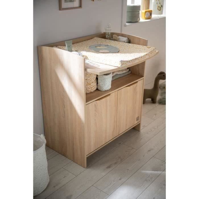 Conjunto de habitación infantil AZUR Trio: cuna de 120x60 cm + cambiador de 3 cajones + armario de 2 puertas en roble dorado - SAUTHON