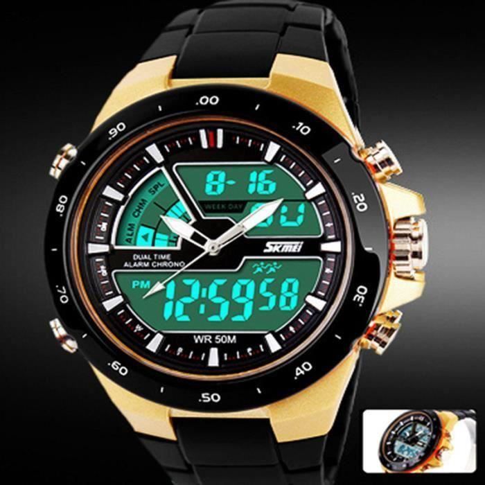 Orologio sportivo da uomo SHARPHY® Superb con doppio display digitale/analogico a LED, impermeabile, stile militare, oro.