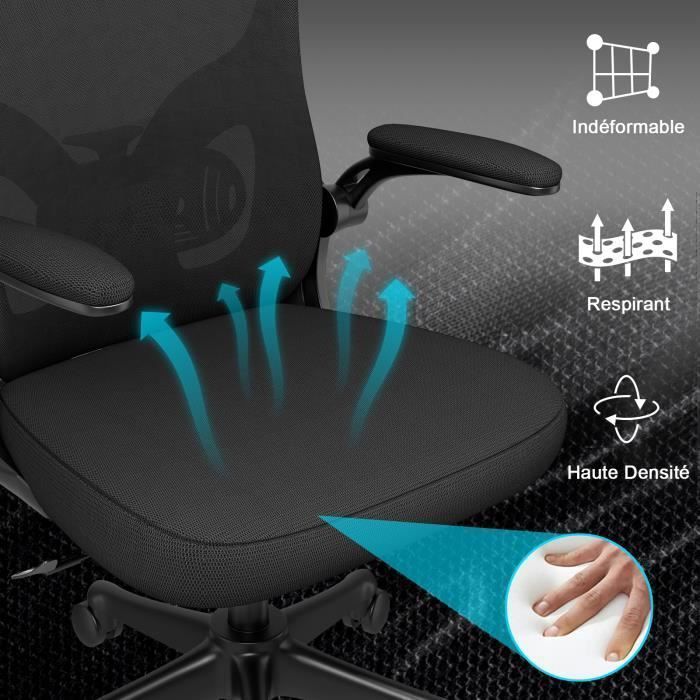 Fauteuil de bureau, avec 2D Accoudoirs et Appui-tête, Soutien Lombaire Dossier Règalable, 50 x 64 x (120-134)cm, Chaise Ergonomique