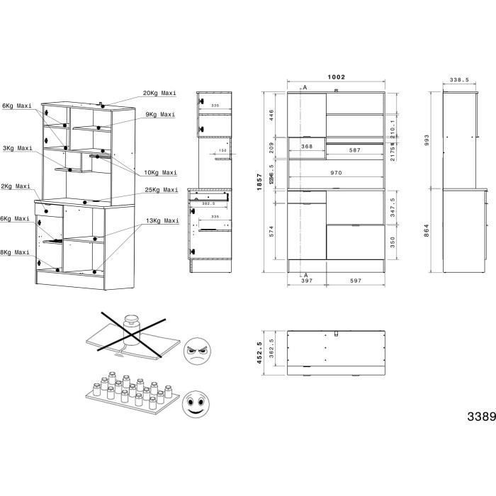 Aparador de cocina - BECOOL - 100,2 x 185,7 x 45,3 cm - Roble / Blanco - PARISOT