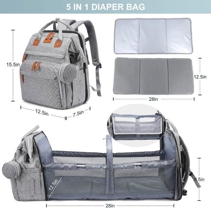 Mochila para fraldas com trocador de fraldas integrado – Bolsa de viagem multifuncional impermeável de grande capacidade para fraldas.