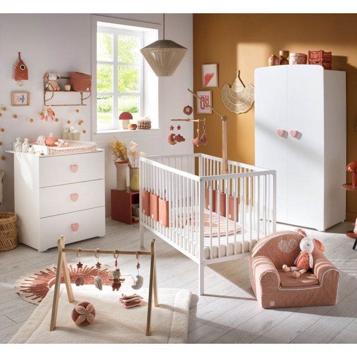 Armadio base per neonati - MDF - Bianco - 2 ante - Pomello a forma di cuore rosa - 85 x 175 x 56 cm - PREZZO BABY