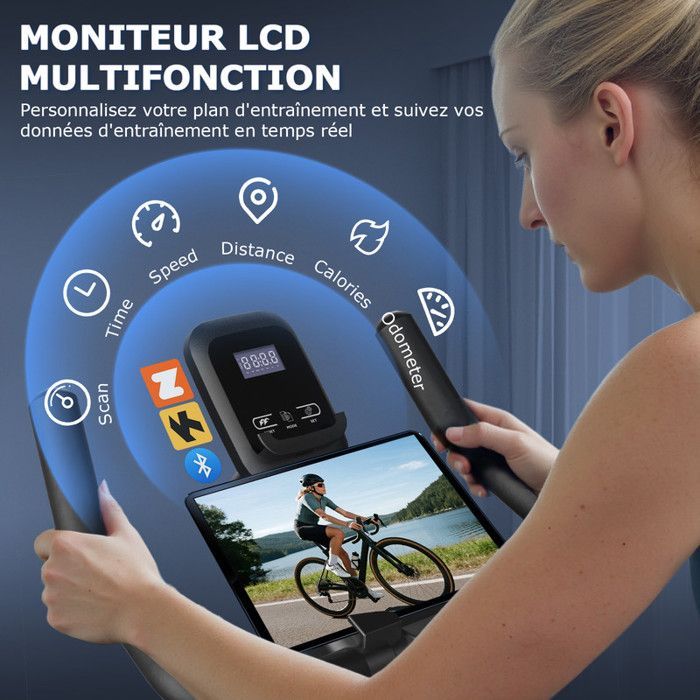 Vélo d'Appartement avec APP - Silencieux avec Résistance Magnétique Réglable - Ecran LCD - Pour Entraînement Cardio – Capacité150KG