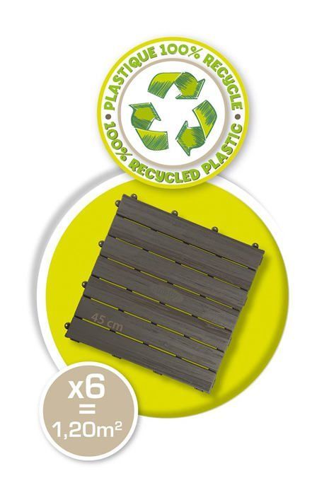 Smoby - Conjunto de 6 peças - Piso para casinha de brincar - Resistente aos raios UV - 45x45cm - Efeito textura de madeira - 100% plástico reciclado - Fabricado na França
