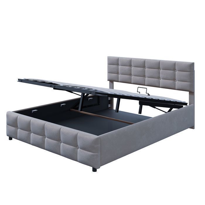 Lit 180x200 cm avec rangement hydraulique sommier à lattes - Gris