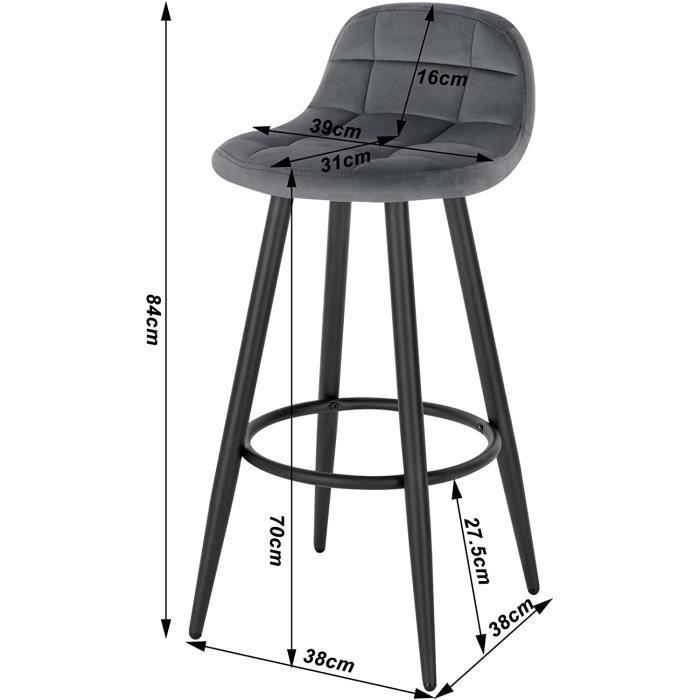 WOLTU Juego de 4 taburetes de bar modernos, sillas altas de cocina en terciopelo y metal, altura del asiento 70 cm, gris oscuro BH364dgr-4