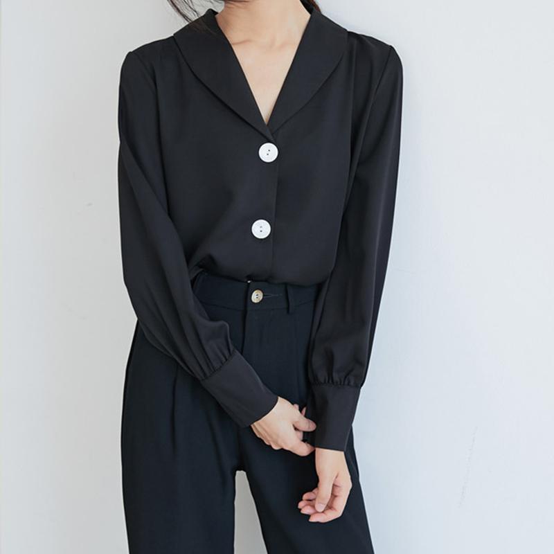 Camisa de gasa francesa, diseño femenino, botones de contraste, nicho, primavera otoño, manga larga, estilo retro Hong Kong, blusa para mujer 2020