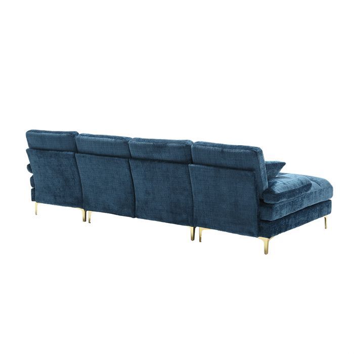 DRIPEX Canapé 4/5 Places en tissu chenille,Canapé Moderne en forme U avec 4 coussins pour salon,chambre,Bleu