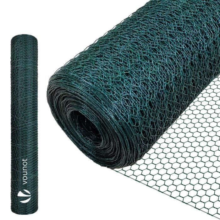 Malla de gallinero VOUNOT con alambres revestidos de PVC de 13 mm, verde, 1 x 25 m