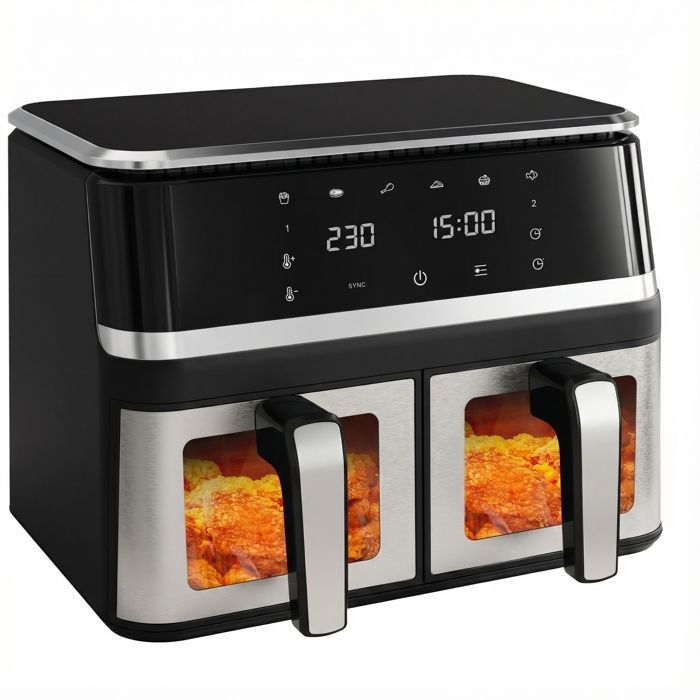 Vulcanterre Airfryer 8019D 10L (2 x 4,5L uitneembare dubbele mandjes) 2000W Gezond koken Multifunctioneel