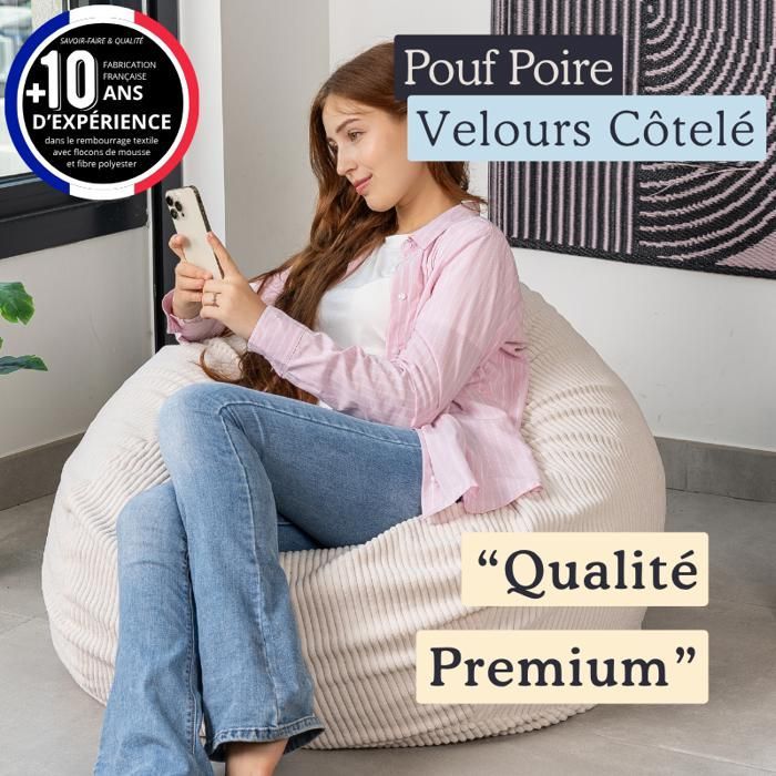 Puf removível em veludo cotelê - 105x85 cm - Bananair - Branco - Fabricado na França