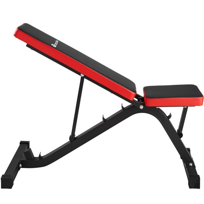 Equipo de entrenamiento con pesas - TECTAKE - Banco abdominal regulable en altura 116 cm x 51 cm x 122 cm - Negro/Rojo