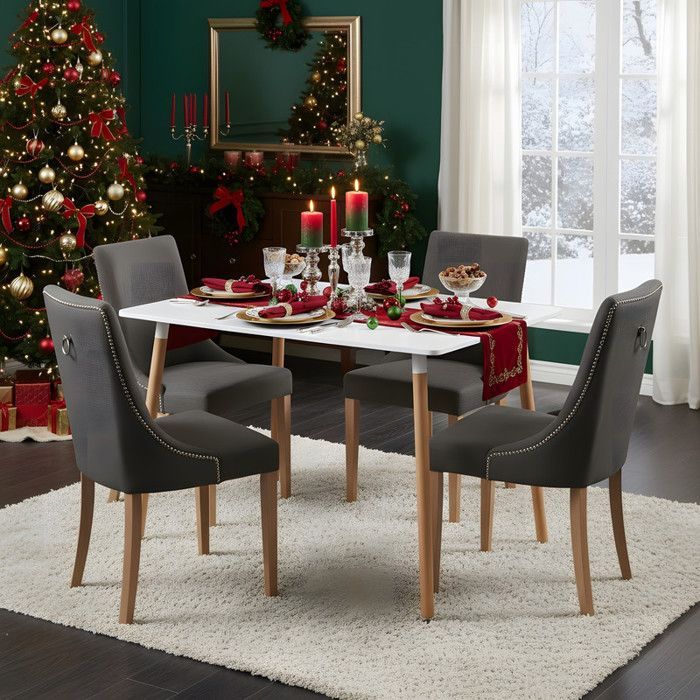Table à manger scandinave - DORAFAIR - 110x70x73 cm - Blanc - Bois massif - Pieds en hêtre - Style rétro nordique