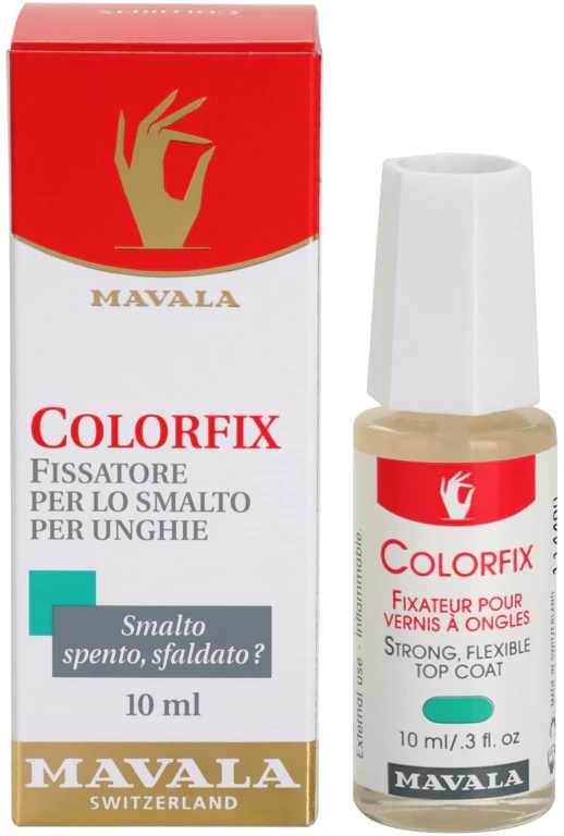 Mavala Nail Beauty Colorfix virskārta nodrošina izcilu aizsardzību un intensīvu spīdumu.