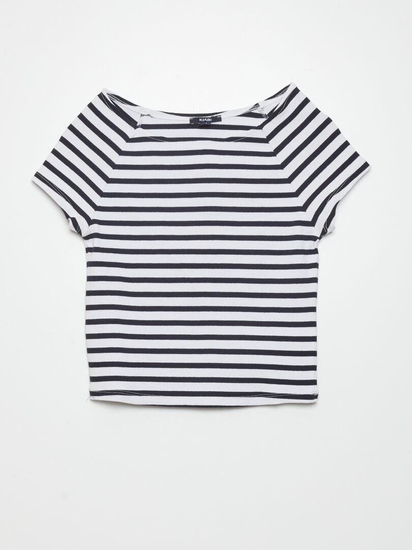 Geribbeld cropped T-shirt - WIT