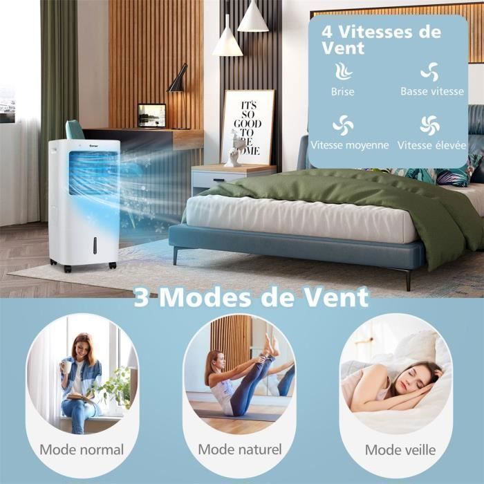 Aire acondicionado portátil COSTWAY 4 en 1 de 20 L - 4 velocidades - Enfriador de aire y ventilador portátil - Oscilación de 40° - Temporizador de 7,5 horas