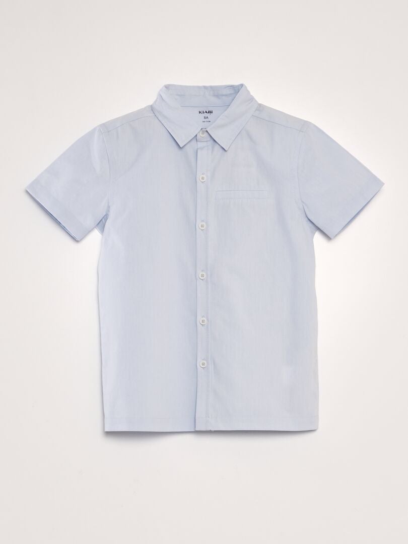 Camisa de manga curta de cor sólida - AZUL