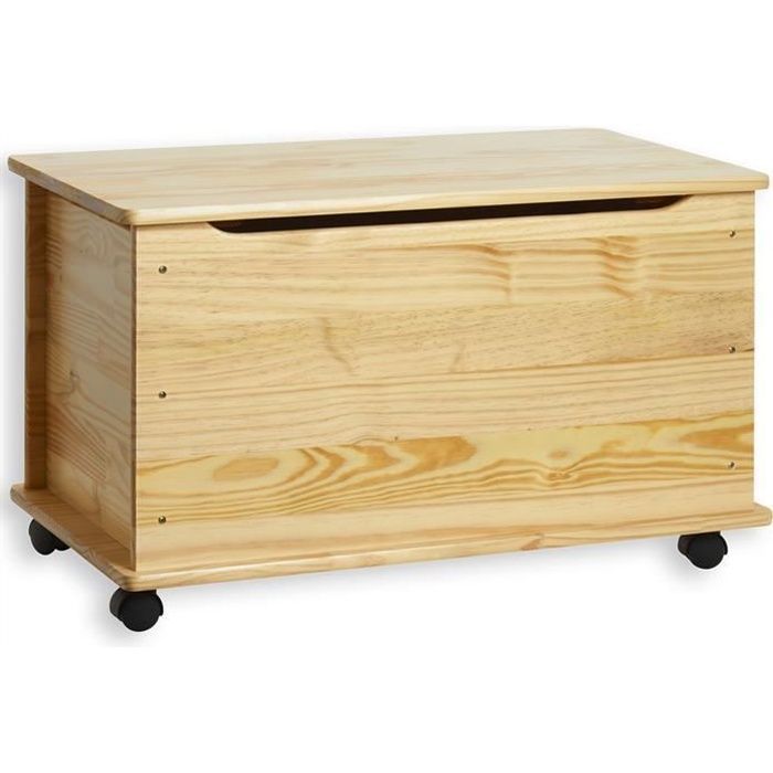 Toy chest - IDIMEX - ELISA - Varnished solid pine - Multidirectional casters - Folding top