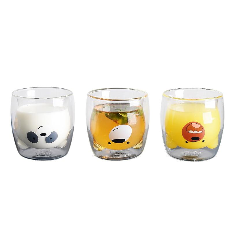 HAMO Tasse à fruits, jus et lait en verre à double paroi, motif panda multicolore mignon, Bodum Pavina, anti-brûlure, idéale pour les enfants et les bébés.