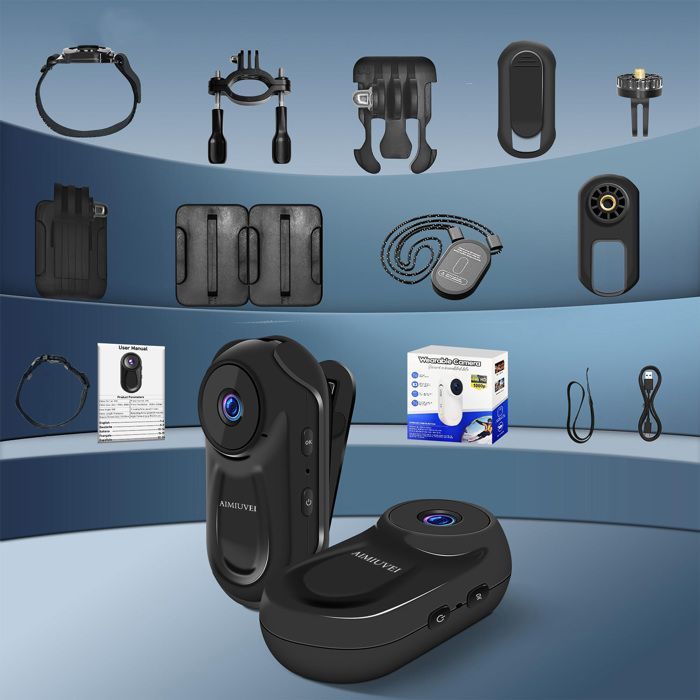 Cámara deportiva - AIMIUVEI - Cámara de acción de 120° - 32 GB/1080P HD/Visión nocturna/Accesorios multifuncionales para casco de motocicleta