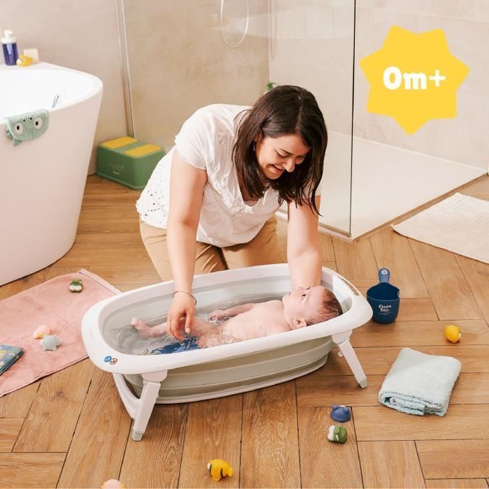 Vasca da bagno pieghevole BADABULLE, 35 litri, super compatta, tappo di scarico con indicatore di calore, design giocoso