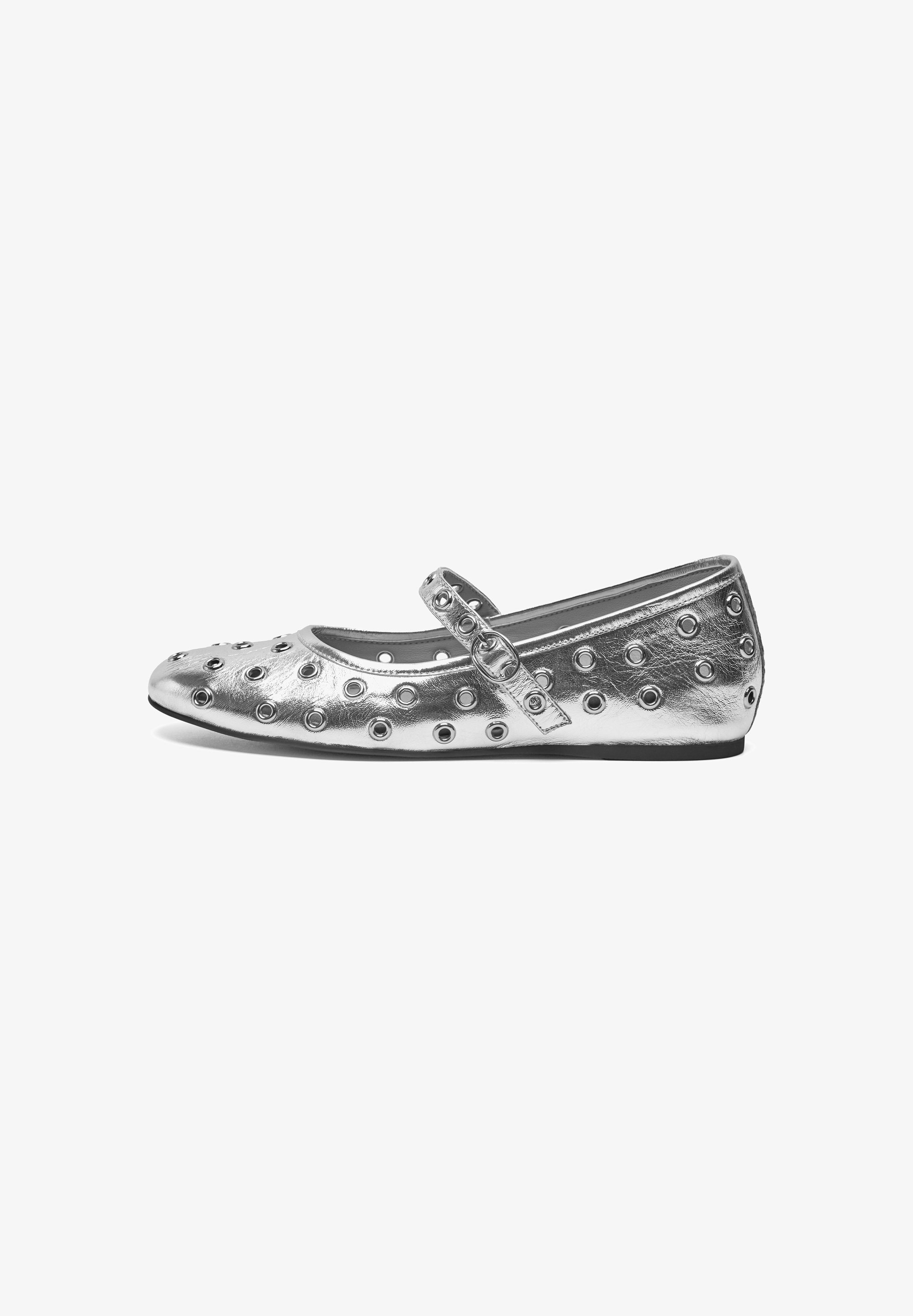 Woden ballerina's met enkelbandje - zilver