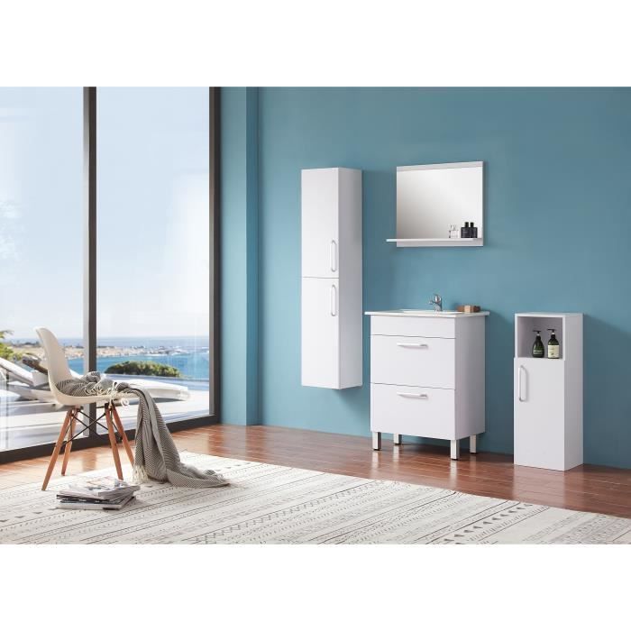 Conjunto de baño de 60 cm con lavabo individual, 5 piezas, 2 cajones, patas, color: blanco