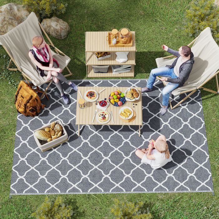 Tapis d'extérieur - Outsunny - tapis réversible - PP haute densité 310 g/m² - dim. 2,74L x 1,82l m - gris et blanc