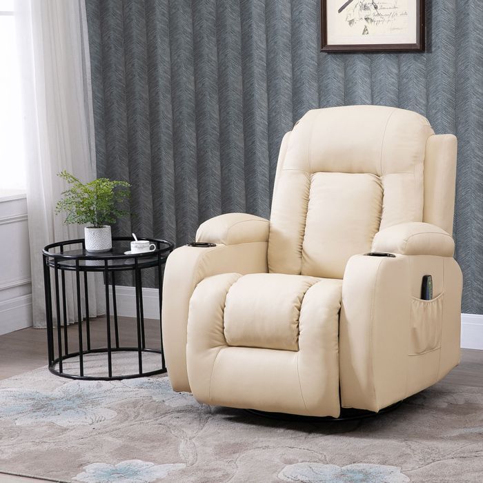 HOMCOM – Elektrischer Massagesessel – Kunstleder – 85 x 94 x 104 cm – Creme