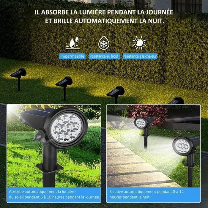 Luz solar exterior, blanco frío 6000K (incluye iluminación continua), foco solar para entrada de vehículos, luz exterior impermeable IP44 para jardín, 2 unidades.