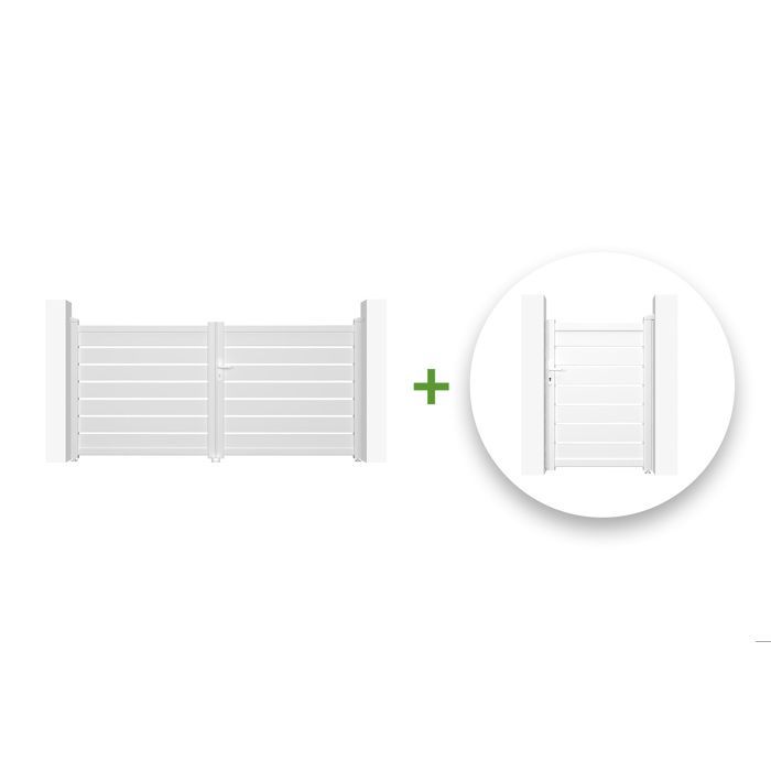 Lot portail battant et portillon - Casanoov - VOGEL - 3m H.143cm / Portillon 1m H.143cm - Blanc - Aluminium