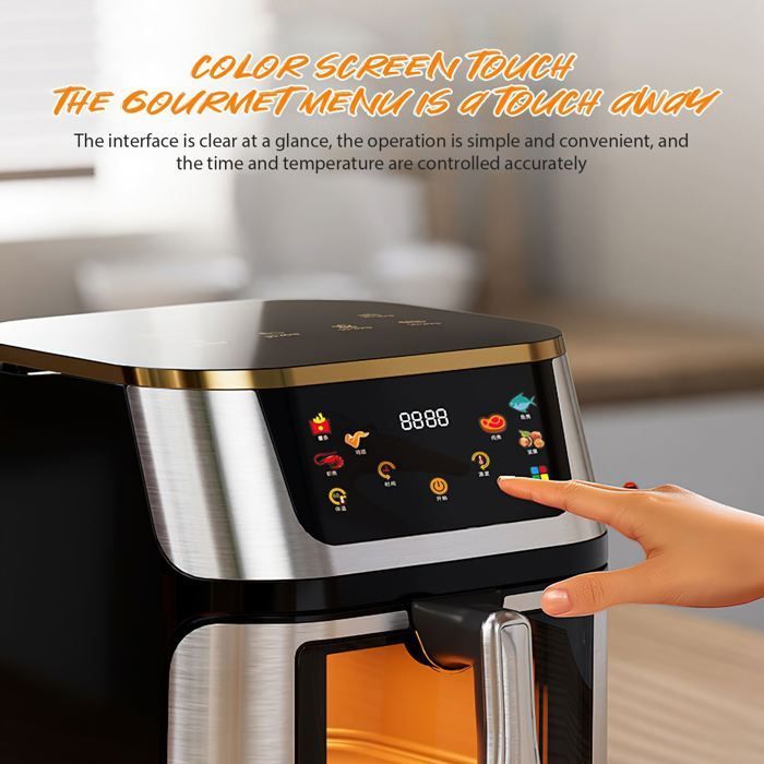 12-Liter-Heißluftfritteuse – 2800-Watt-Heißluftfritteuse – Touchscreen – Display – 6 Programme – Gleichmäßiges Garen – Schwarz