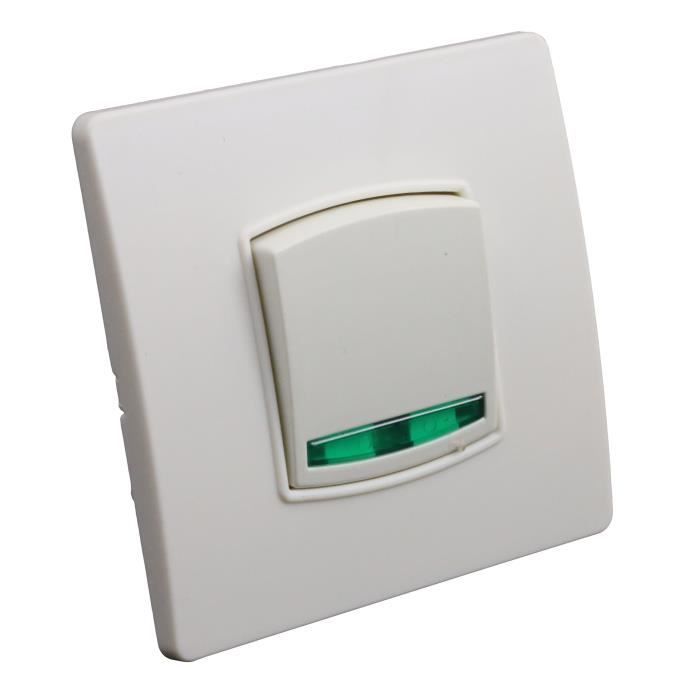 Interruptor ZENITECH con pulsador, luz indicadora, montaje con tornillo y garra, Diwone - Blanco