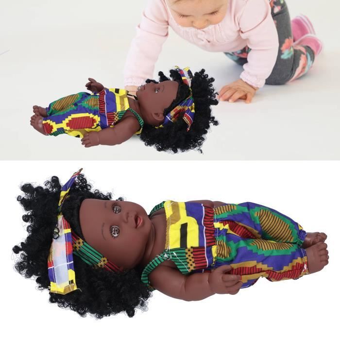 Muñeca Reborn - OMABETA - 30 cm - Muñeca de vinilo PVC - Piel negra - Cabello negro implantado