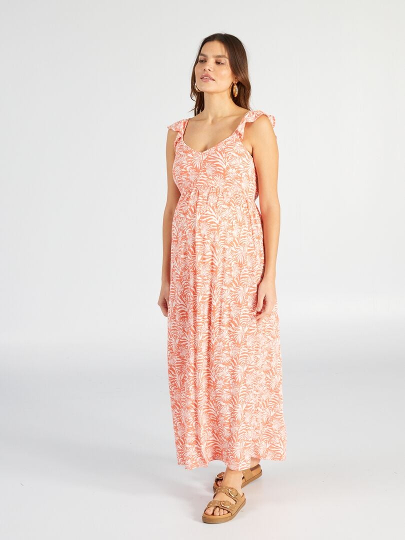 Vestido de maternidade longo e macio - LARANJA