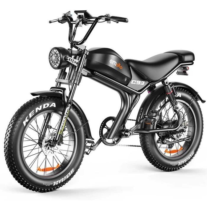 Emoko C93 electric bike, 1000W motor, 20AH battery, 20''*4.0 tires, 50KM/H, 7 speeds, Black
