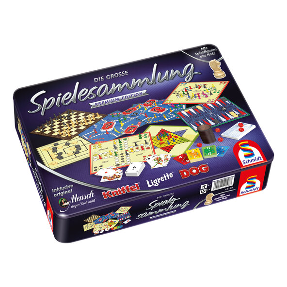 De grote spelcollectie in een metalen blik