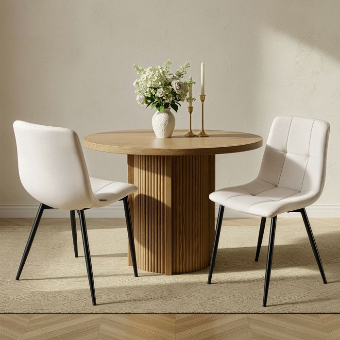 Set of 4 Dining Chairs, Velvet Upholstered Chairs, Adjustable Legs, for Kitchen, Living Room, Beige
