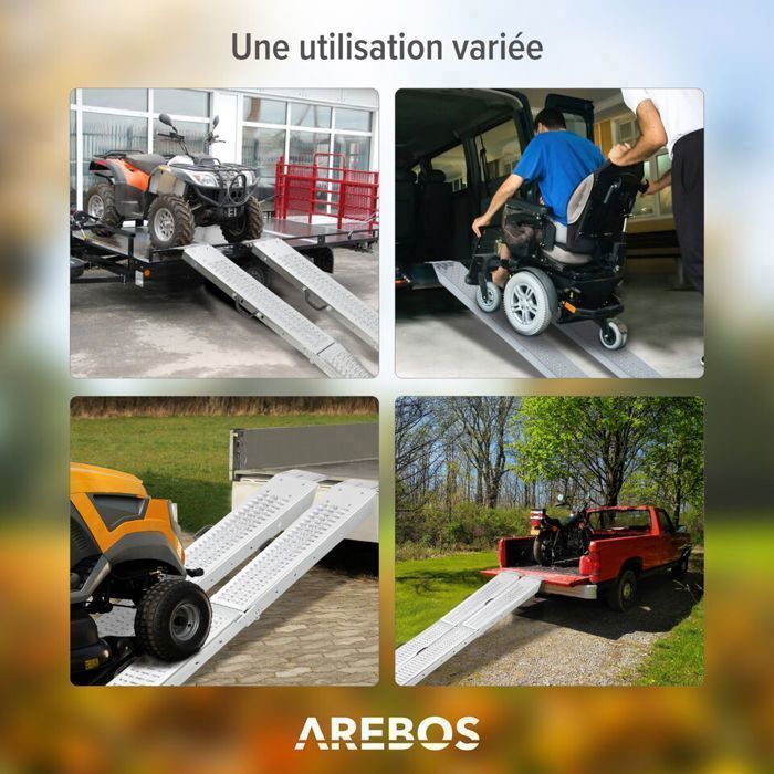Rampas de acceso plegables de acero AREBOS (2 unidades) – Capacidad de 400 kg, superficie antideslizante, compactas y fáciles de transportar.