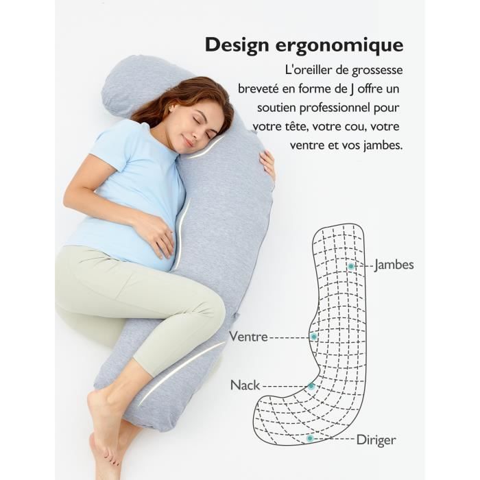 Momcozy Oreiller de grossesse, oreiller de grossesse complet en forme de J