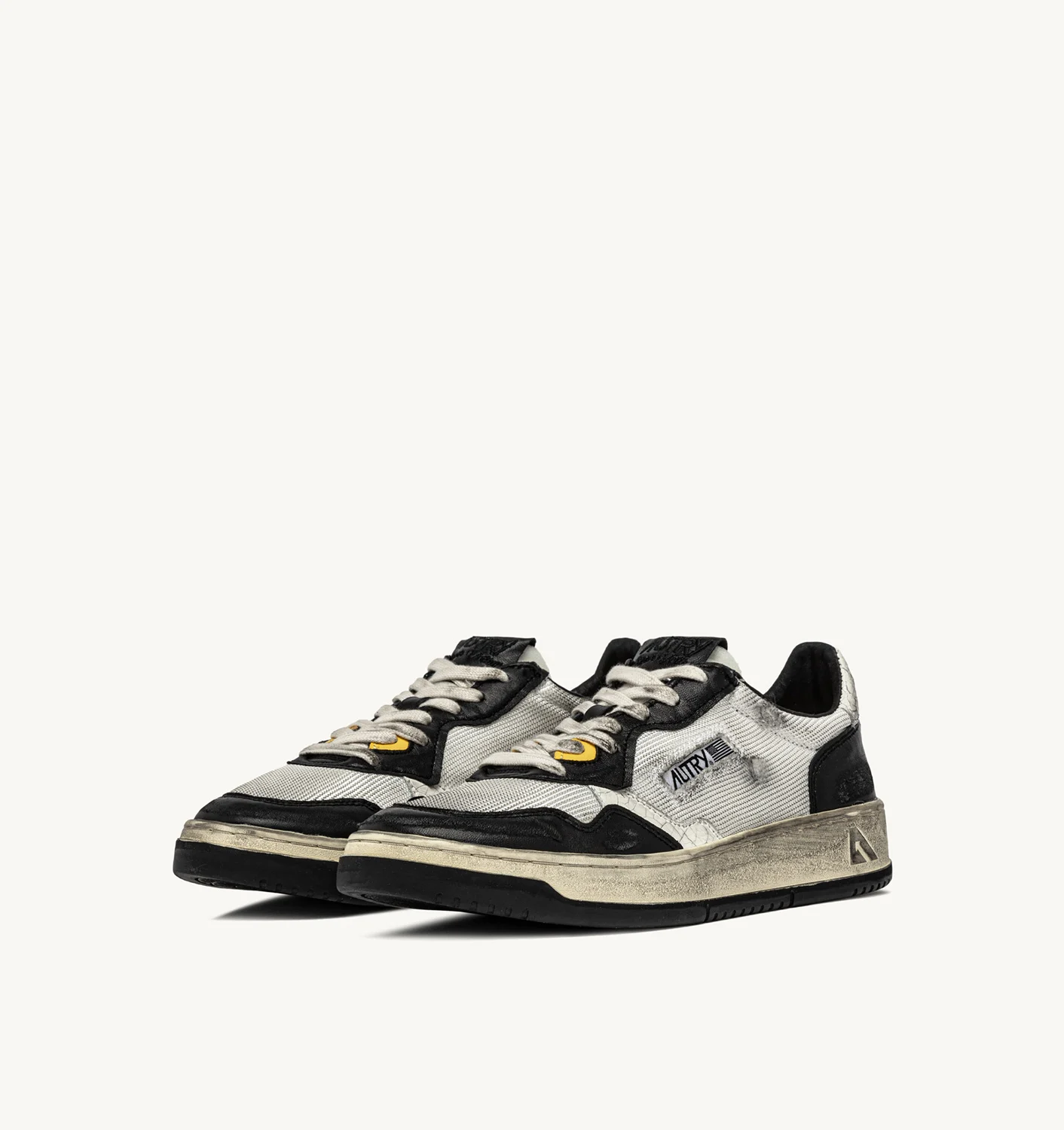 SNEAKERS MEDALIST JOS SUPER VINTAGE DIN PLASĂ ȘI PIELE ÎNTOARSĂ ALB ȘI NEGRU