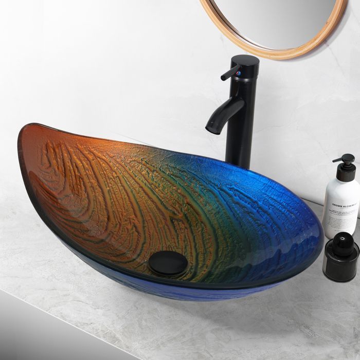 Lavabo de encimera con grifo, lavabo ovalado para baño, 55 cm