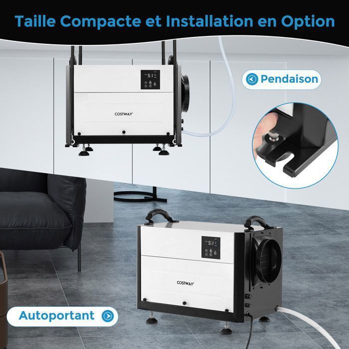Deshumidificador profesional COSTWAY - 58,5 l/día - 3 modos - Temporizador de 24 horas - Inicio diferido - Hasta 80 m² - Descongelación automática - Blanco