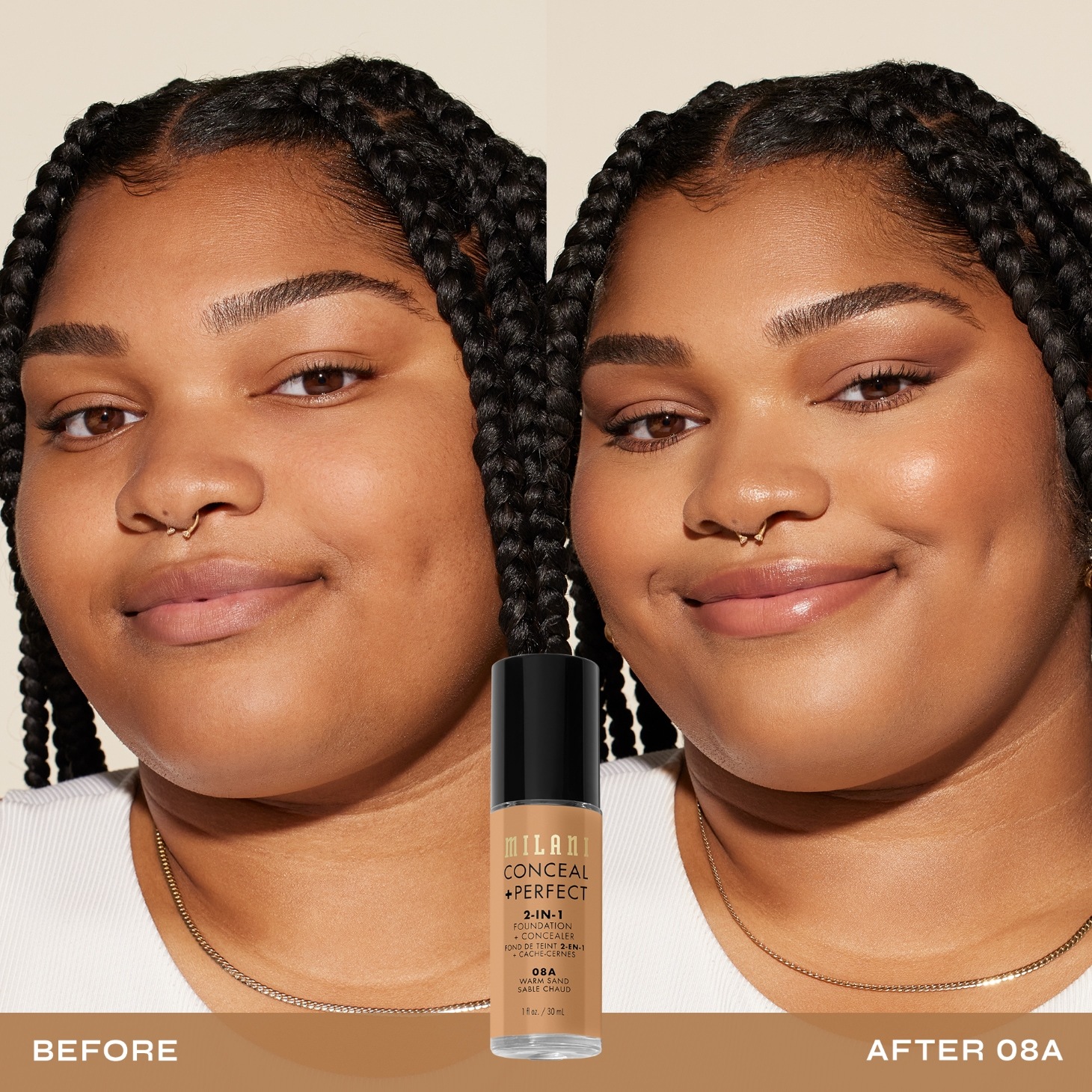 Milani Foundation 2-in-1 korektors + - 30 ml