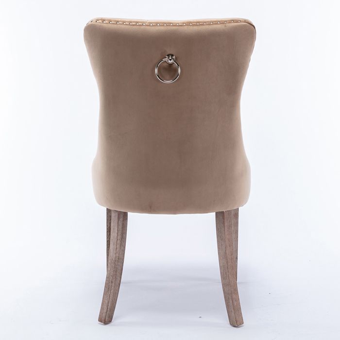 Lot de 2 Chaises de Salle à Manger, Chaise de Cuisine, Dossier à Ailes, Pieds en bois massif, Rembourrée, Kaki velours