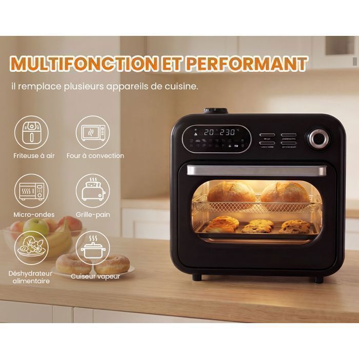 Friteuse à air sans huile Air fryer Urbiola 17L XXL Double Zone avec Fenêtre Visible - Vapeur Intégrée, 18 Programmes, 1400W