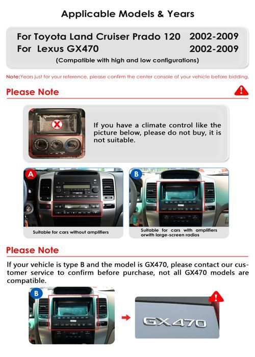 9,7-inch Android 13 autoradio voor Toyota Land Cruiser Prado 120 en Lexus GX470, touchscreen multimediaspeler, 2-DIN, Wi-Fi