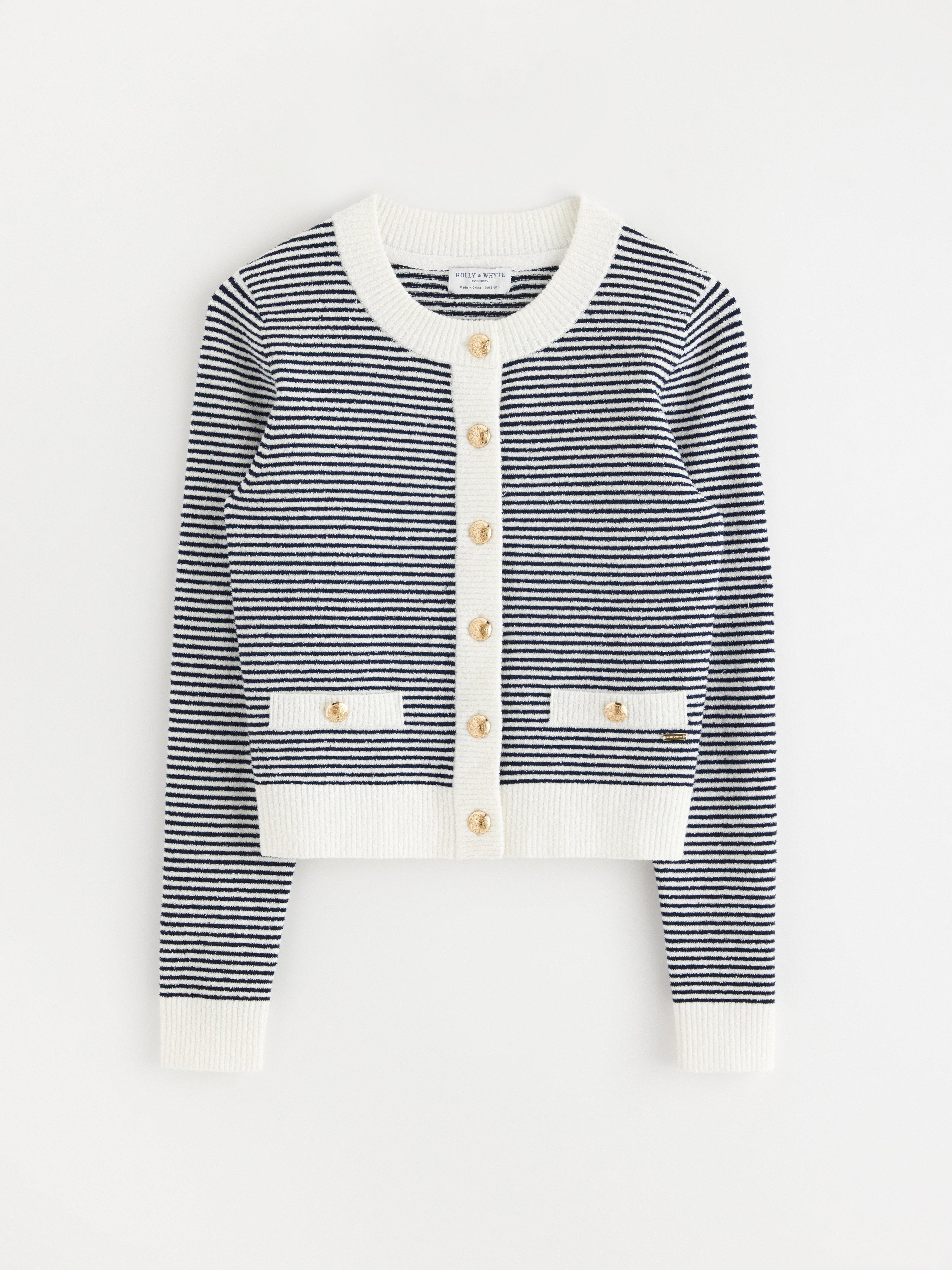 Finstickad vest donkerblauw