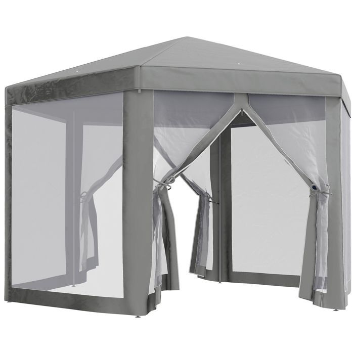 Tonnelle barnum tente de réception hexagonale style cosy 400x350x250cm métal polyester imperméabilisé gris |